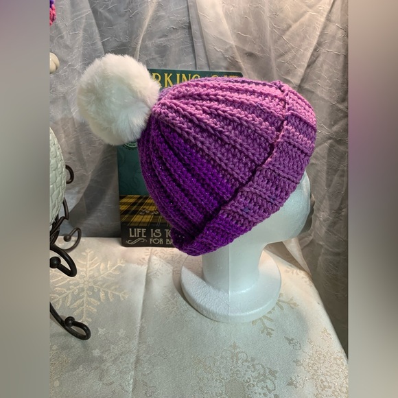 Handmade Purple Glitter Beanie Hat - Picture 2 of 5